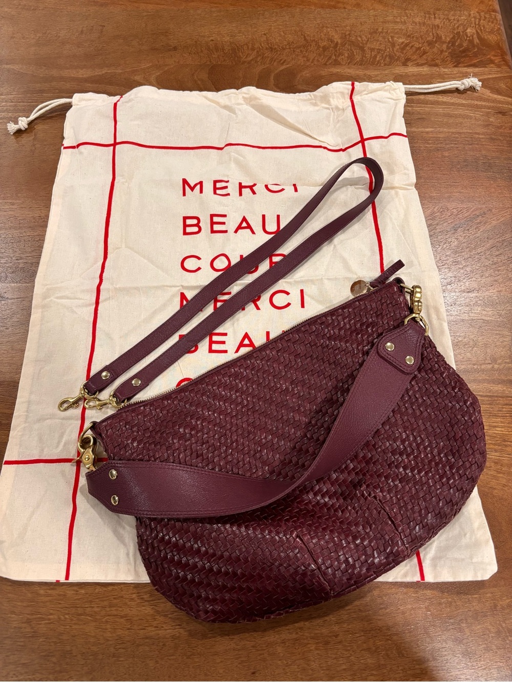 Clare V Moyen Messenger in Woven Cassis